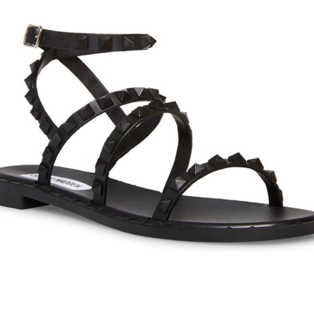 Steve Madden Travel J Jelly Studded Rockstud Flat Sandals Wrap Ankle NEW